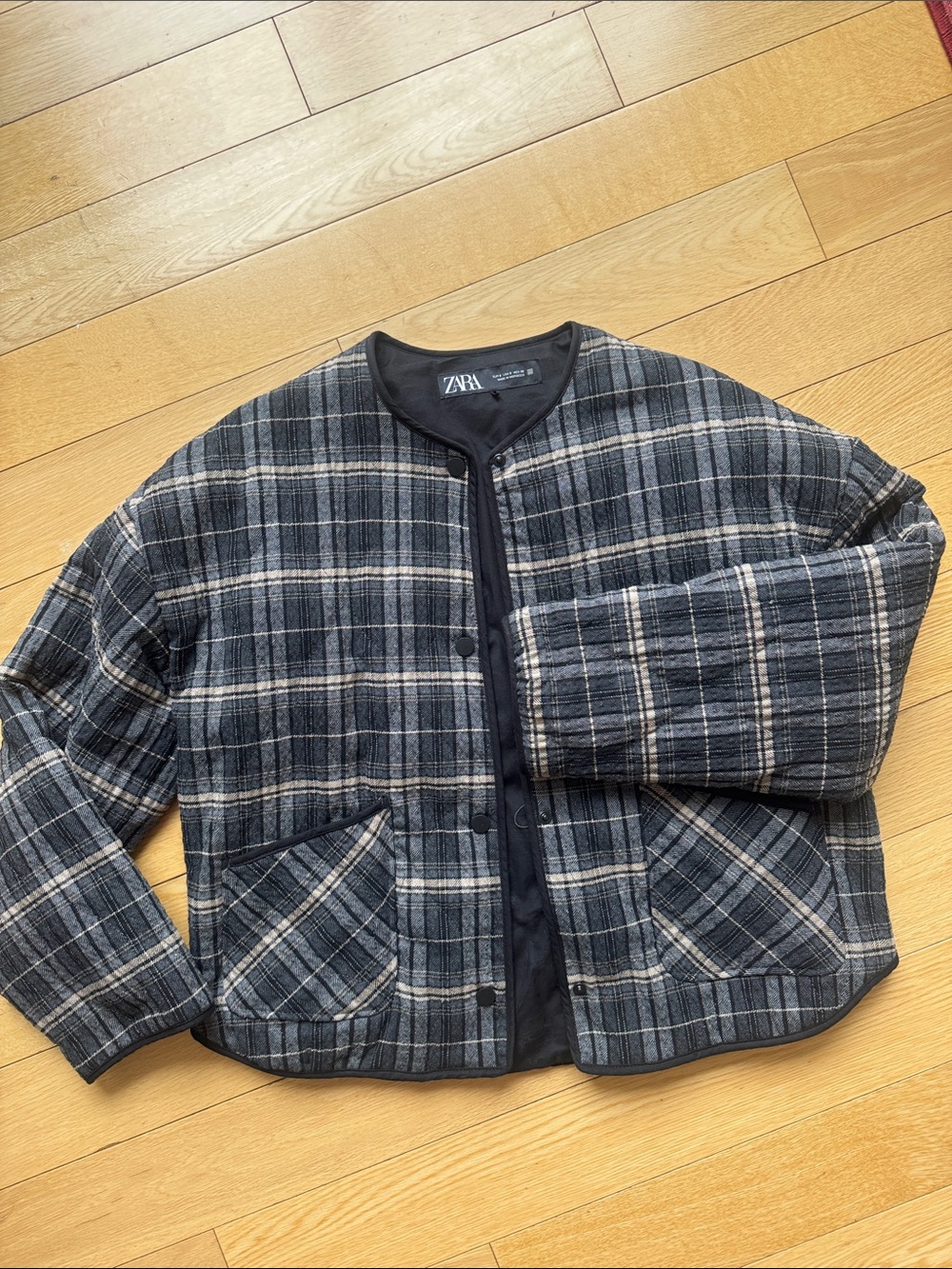 Zara Women’s Plaid Quilted Padded Bomber Jacket